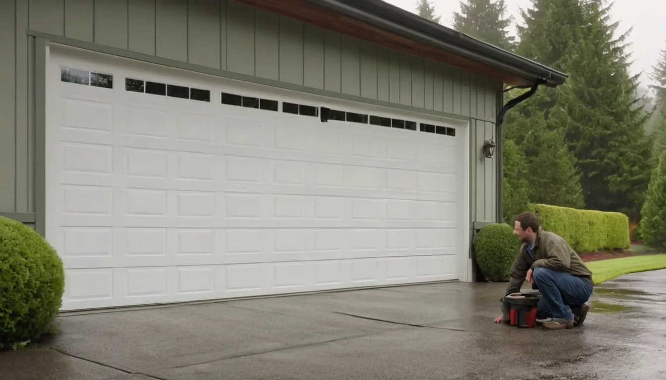 A homeowner and a friendly provider looking at a garage door together in Vancouver